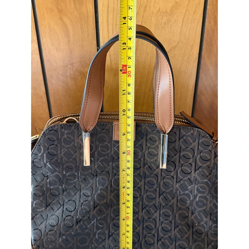 Calvin Klein Monogram Satchel Brown Cognac Logo Dome Crossbody Bag